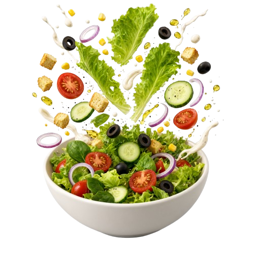 Salade Slayta fraîche avec laitue, tomates, concombre, olives et croûtons
